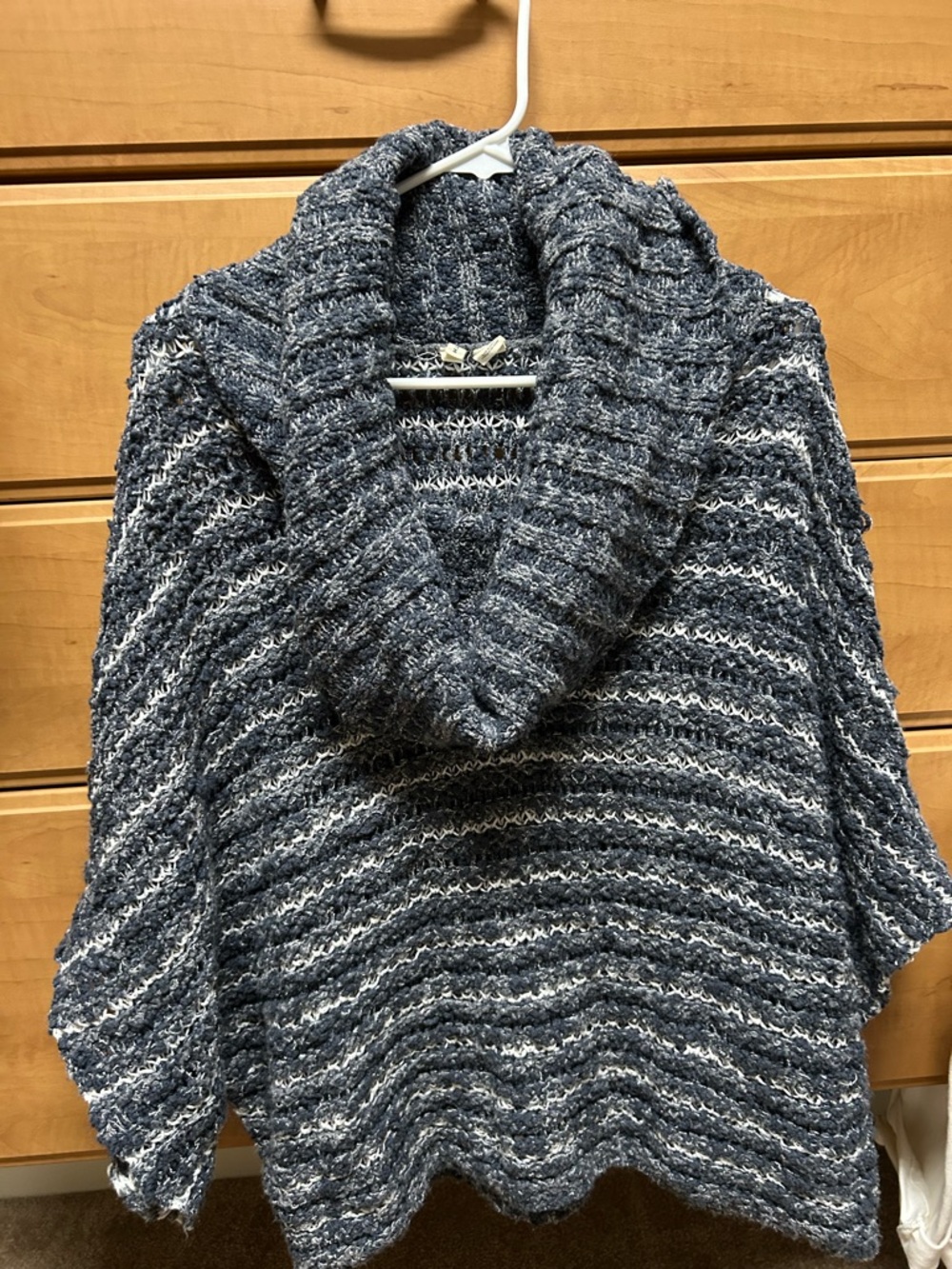 Moth Striped Shawl Collar Sweater - Blue and White